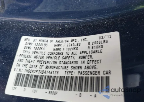 2013 Honda Accord Lx z USA, uszkodzony, nr VIN 1HGCR2F3XDA148125